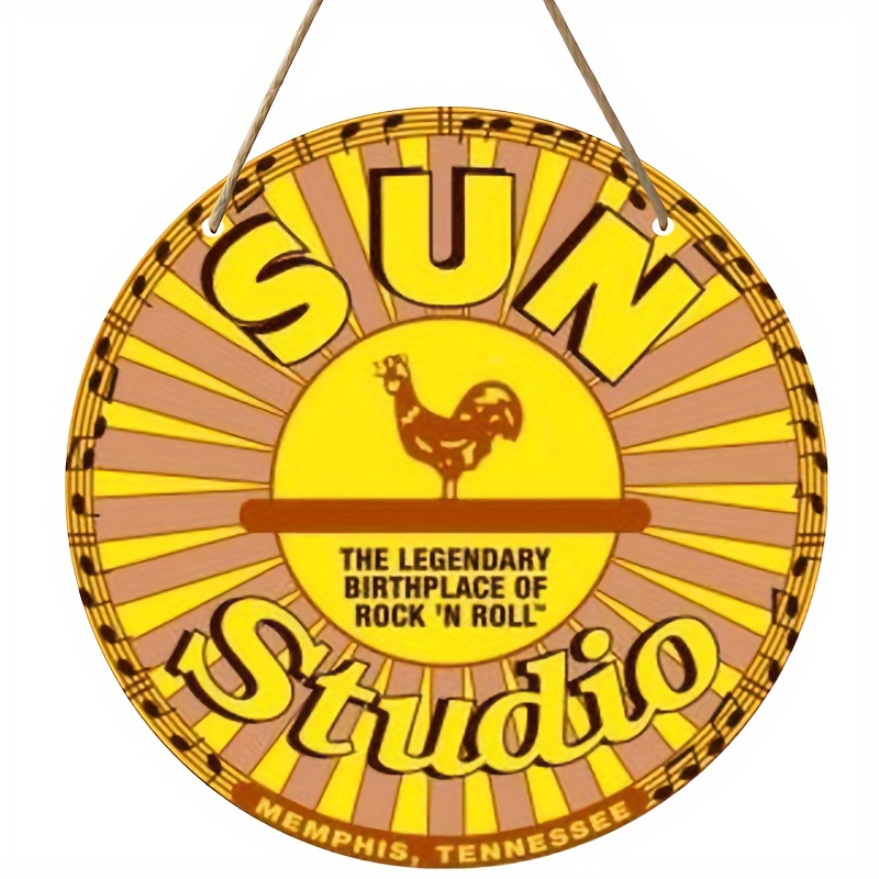 

1pc Rustic Round Wooden Sun Record Studio Sign, 20cm/8inch, Vintage Welcome Wall Art, Home & Outdoor Decor, Music Themed Hanging Plaque For Room, Restaurant, Bar, Cafe, Garage Decoration