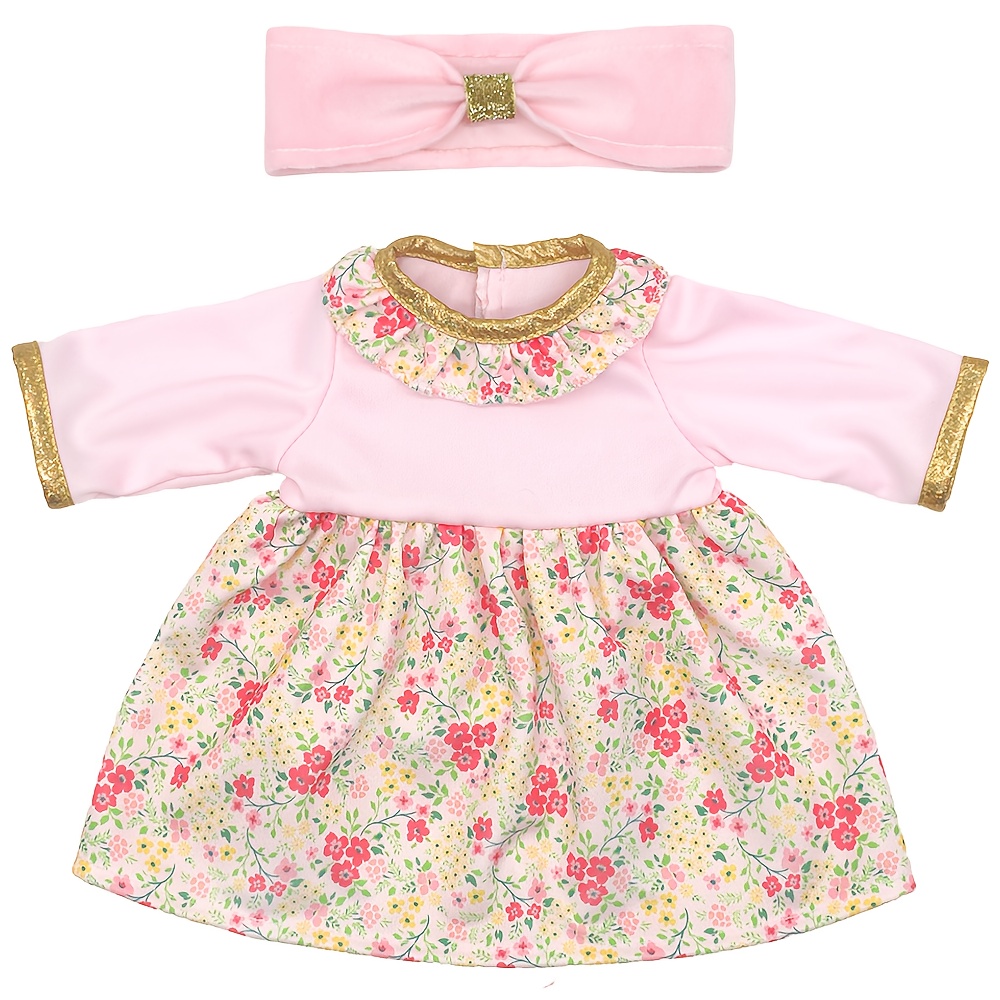 Image of A Two-piece Golden-trimmed Floral Dress Suitable For 17-18 Inch/43- Dolls, Perfect For Holiday Play, Christmas, And Birthday Gifts, Suitable For All Festive Occasions (doll Not Included)