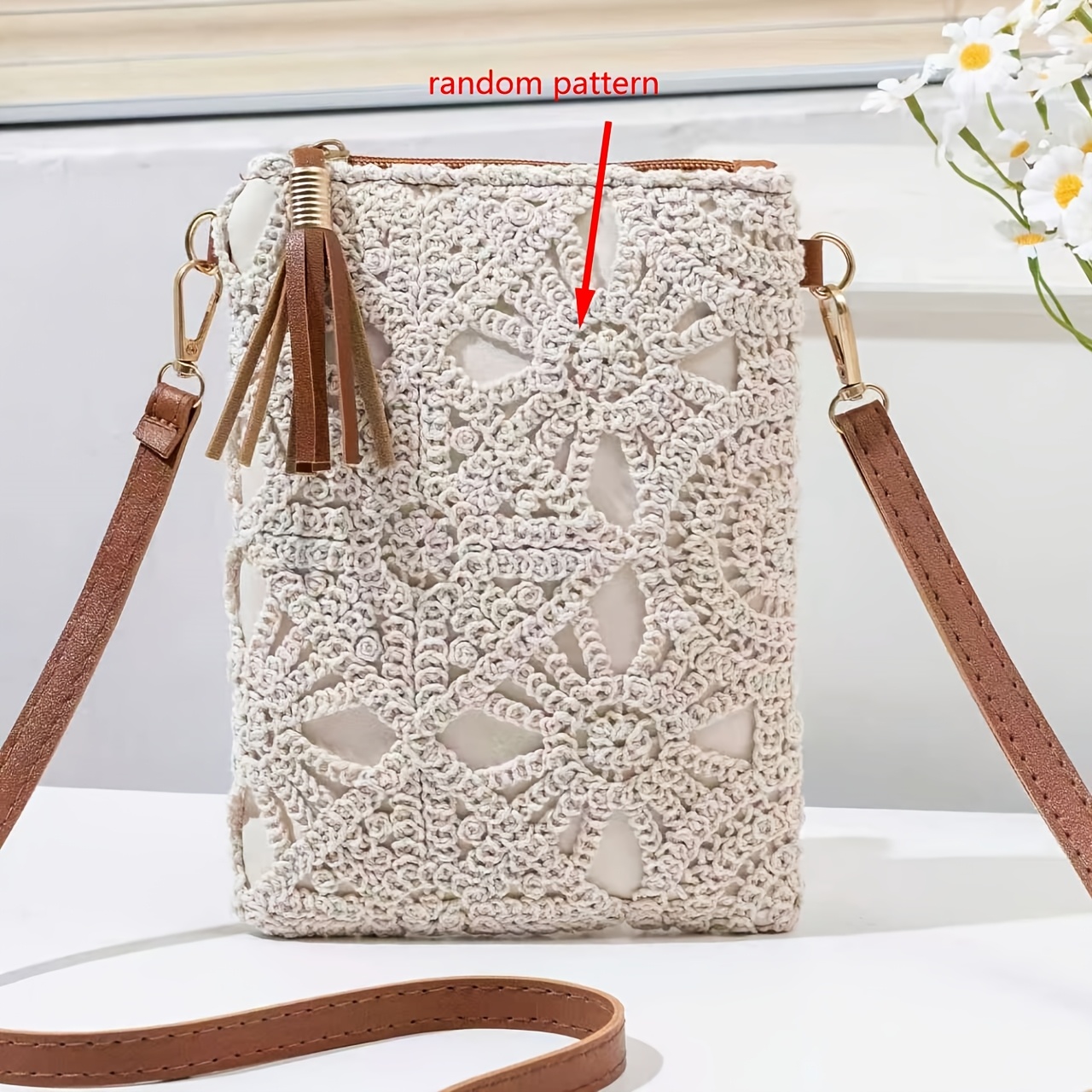 TEMU 2025 New Grass Woven Bag Hollow Crossbody Woven Bag Retro Casual Single Shoulder Women's Bag