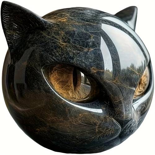 elegant black cat sculpture with glowing eyes hand finished resin marble texture figurine indoor outdoor decor luxury collectible gift for cat lovers shelf tabletop decoration handcrafted design with smooth glossy
