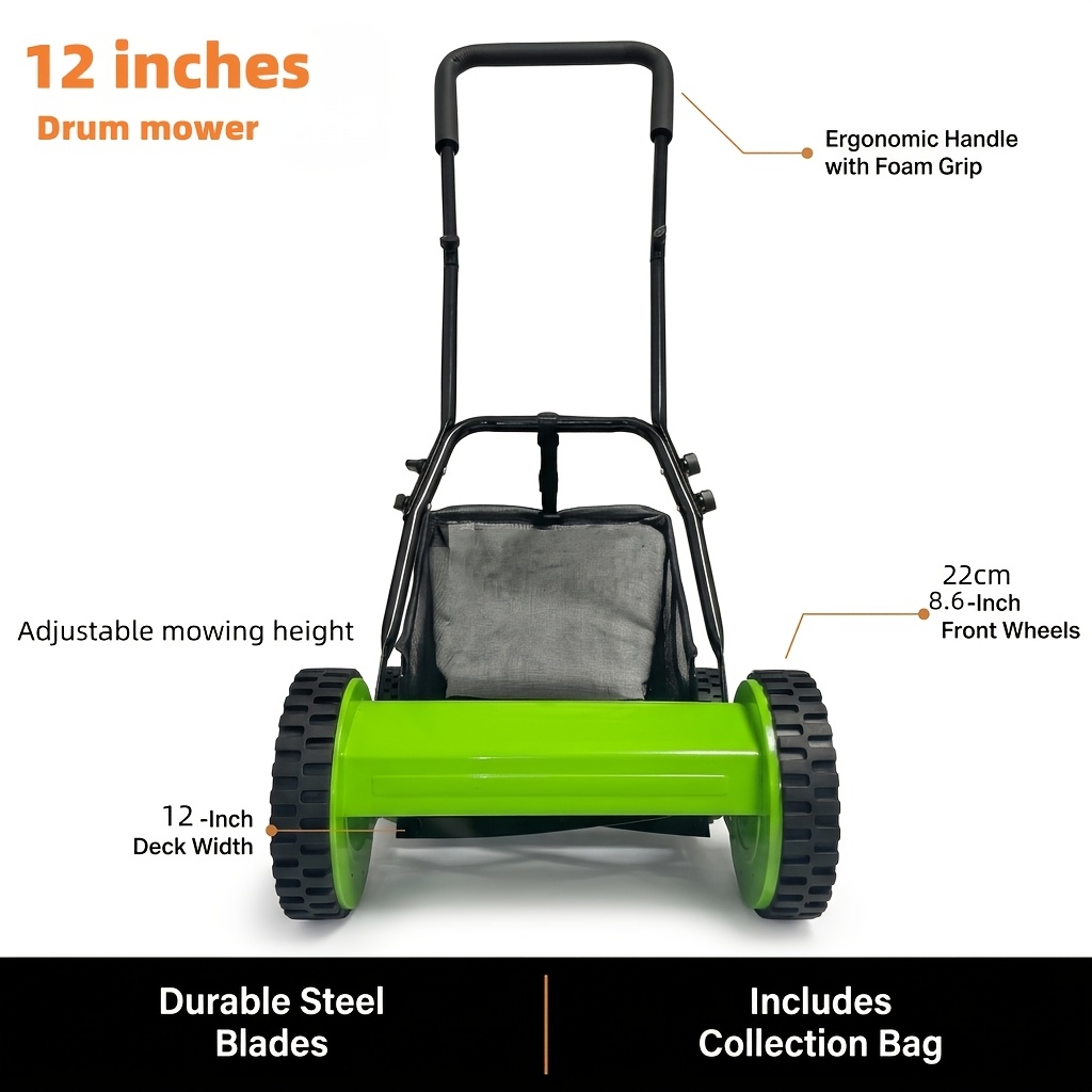 A Push Lawn Mower, a Drum-Type Manual Mower, Does Not Require Electricity Or Oil, Is Portable And Convenient, Suitable for Yard Lawn Care And Garden Maintenance