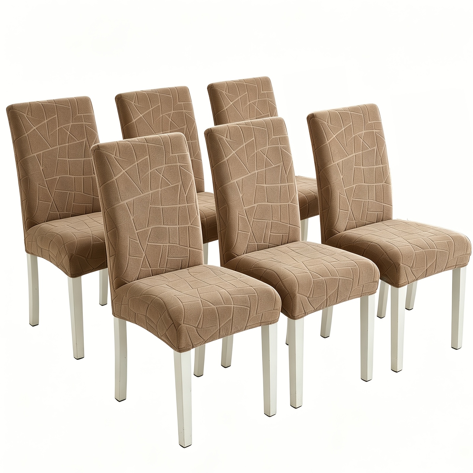 TEMU Housses de chaise en jacquard extensible et - Housses élastiques amovibles et lavables -rayures avec fermeture élastique, tissu jacquard adapté