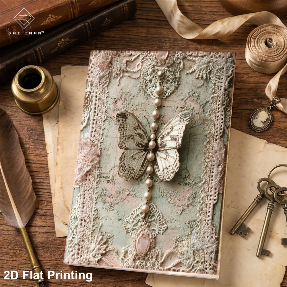TEMU Jai Iman 96 Pages (non-repeating Patterns) A5 Size 2d Flat Rustic Beige Junk Journal Book For Surprise And Travel Notebook, , Social Display,