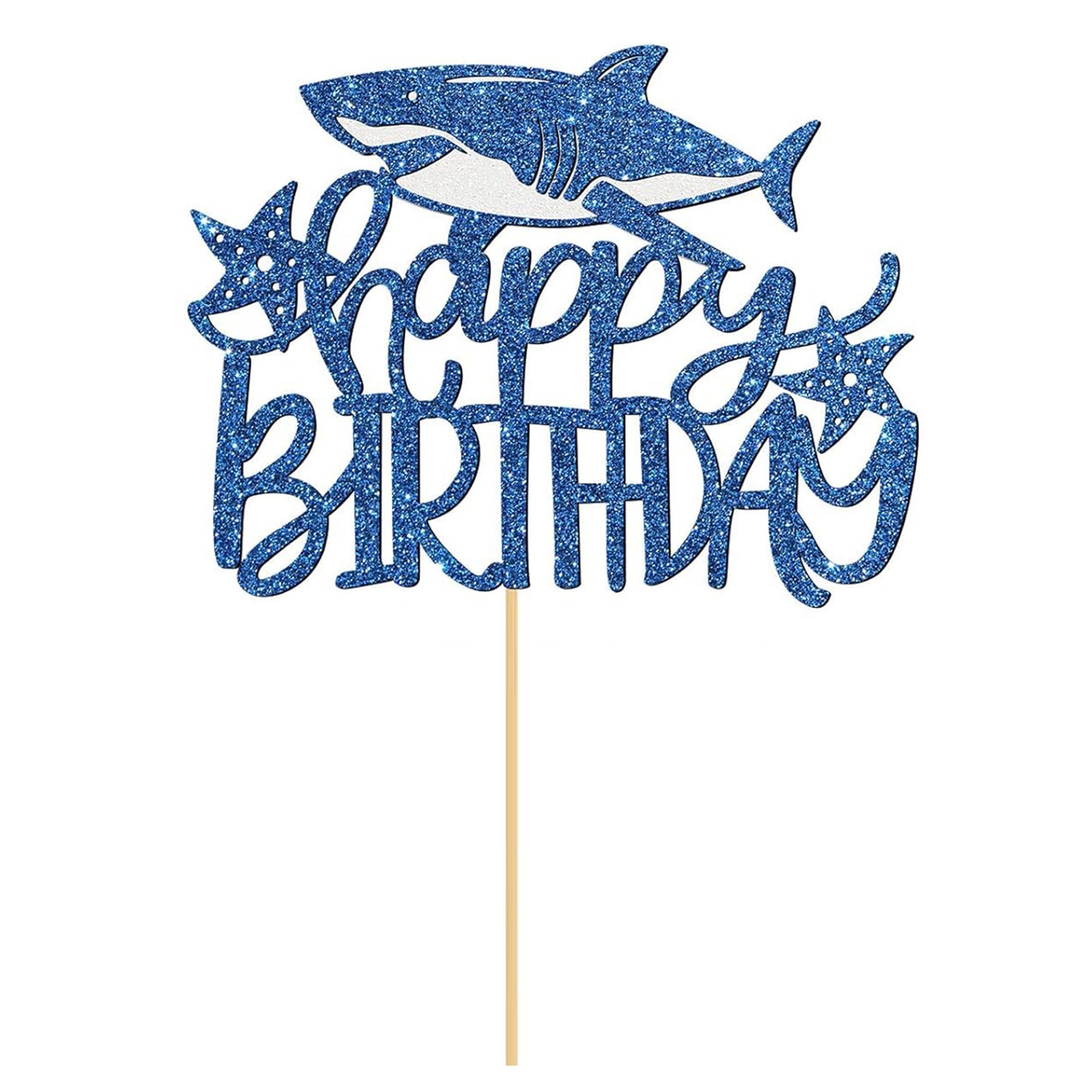 1pc Navy Happy Birthday Cake Toppers, Sea Animal Cake Toppers - Glitter Ocean Theme/baptism Cake Toppers - Shark Birthday Cake Toppers - Boys Girls Birthday Party Supplies, Halloween, Christmas