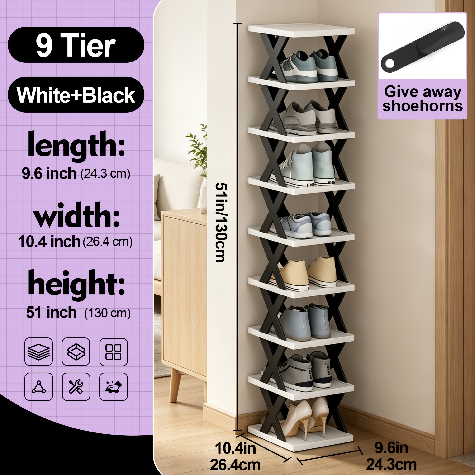 TEMU Étagère à chaussures pliable à 6-9 niveaux, rangement de chaussures encombrant, plastique durable - Organisateur de rangement de chaussures,