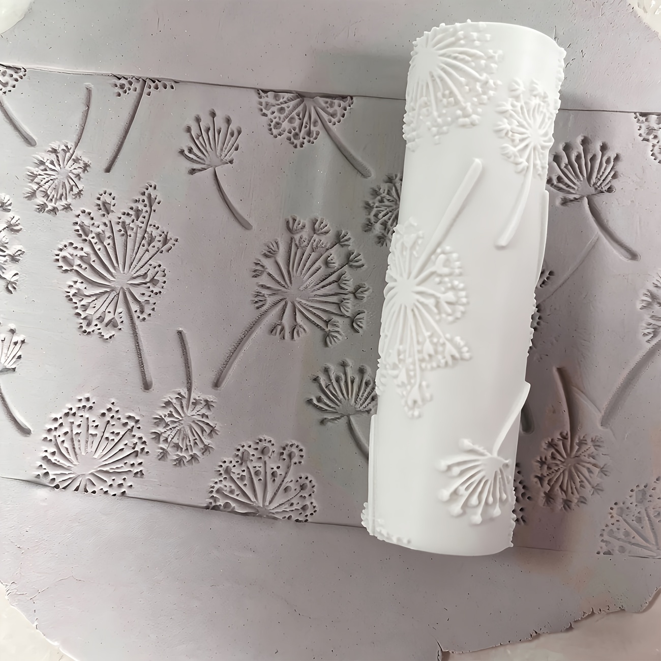 TEMU Plastic Dandelion Texture Roller & Embossed Rolling Pin Tool - Suitable For Polymer Clay, Pottery, Ceramic Crafts With For Jewelry Making, Diy
