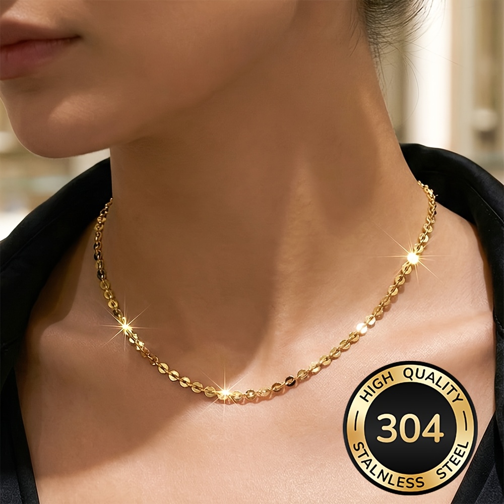 TEMU High-quality Stainless Steel 18k Gold-plated Clavicle Chain – Stylish, Lightweight, Hypoallergenic, Versatile And Elegant For