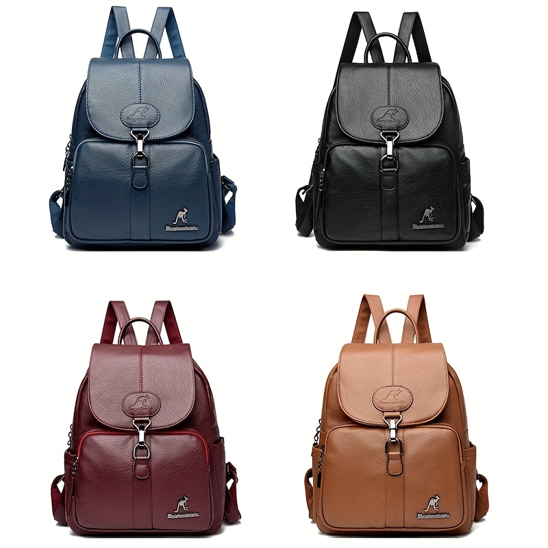 womens genuine leather backpack vintage backpack with zipper closure adjustable shoulder straps front flap pocket elegant everyday formal bag in brown durable polyester lining for women versatile carryall Product details 2