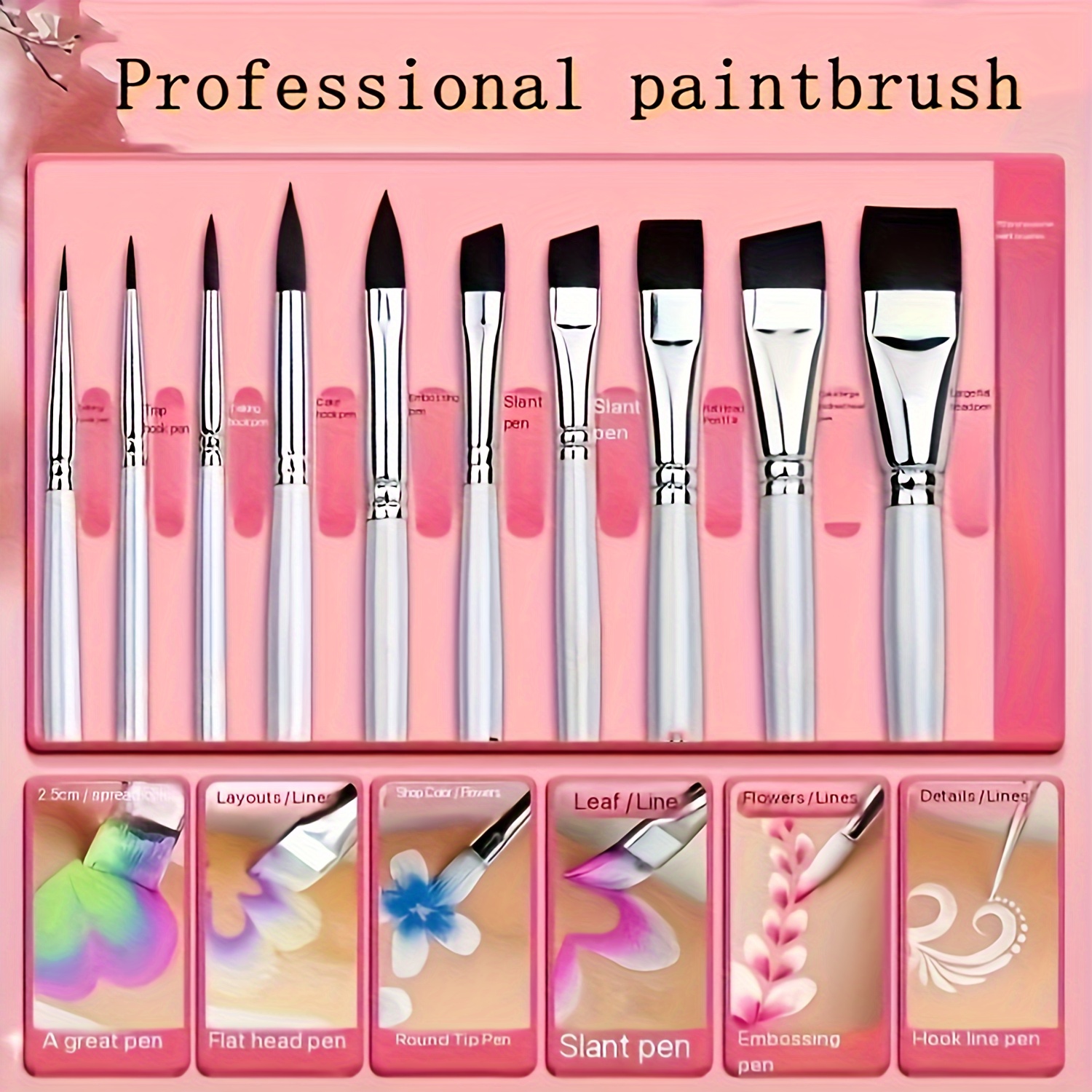 

10pcs Professional Paint Brush Set - Nylon Detailing, Blending & Nail Art - Ideal For Makeup Artists, Halloween & Christmas Parties