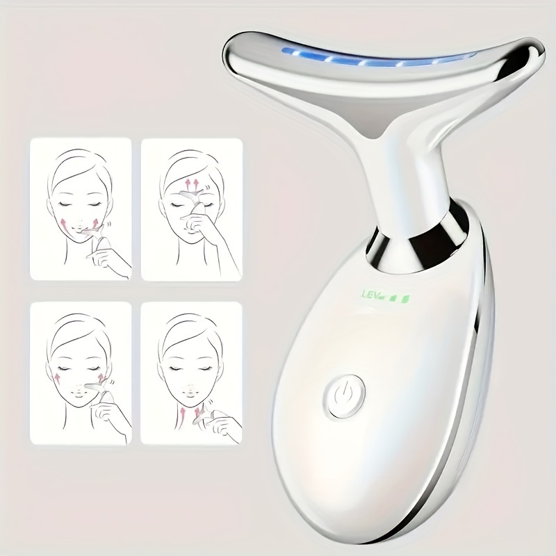 

3-color Led Facial & Neck Massager - Usb Rechargeable Skin Tightening 600mah Battery, Face & Neck Care