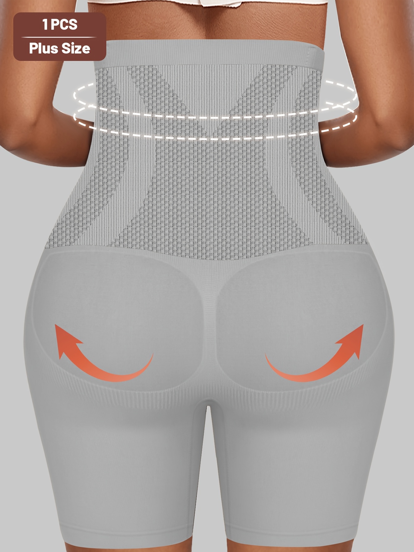 1pc Plus Size Elegant Underwear, Women'S High Waist Tummy Control Seamless Shapewear Box Briefs