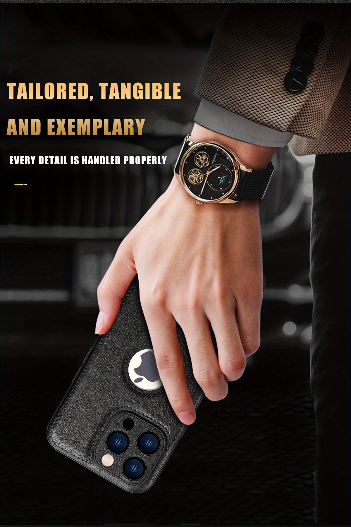 Logo View Compatible with iPhone 15/14/13/12 Pro Max Case Slim Premium Vegan Leather Classic Luxury Elegant Thin Cover, Shockproof Full Protection