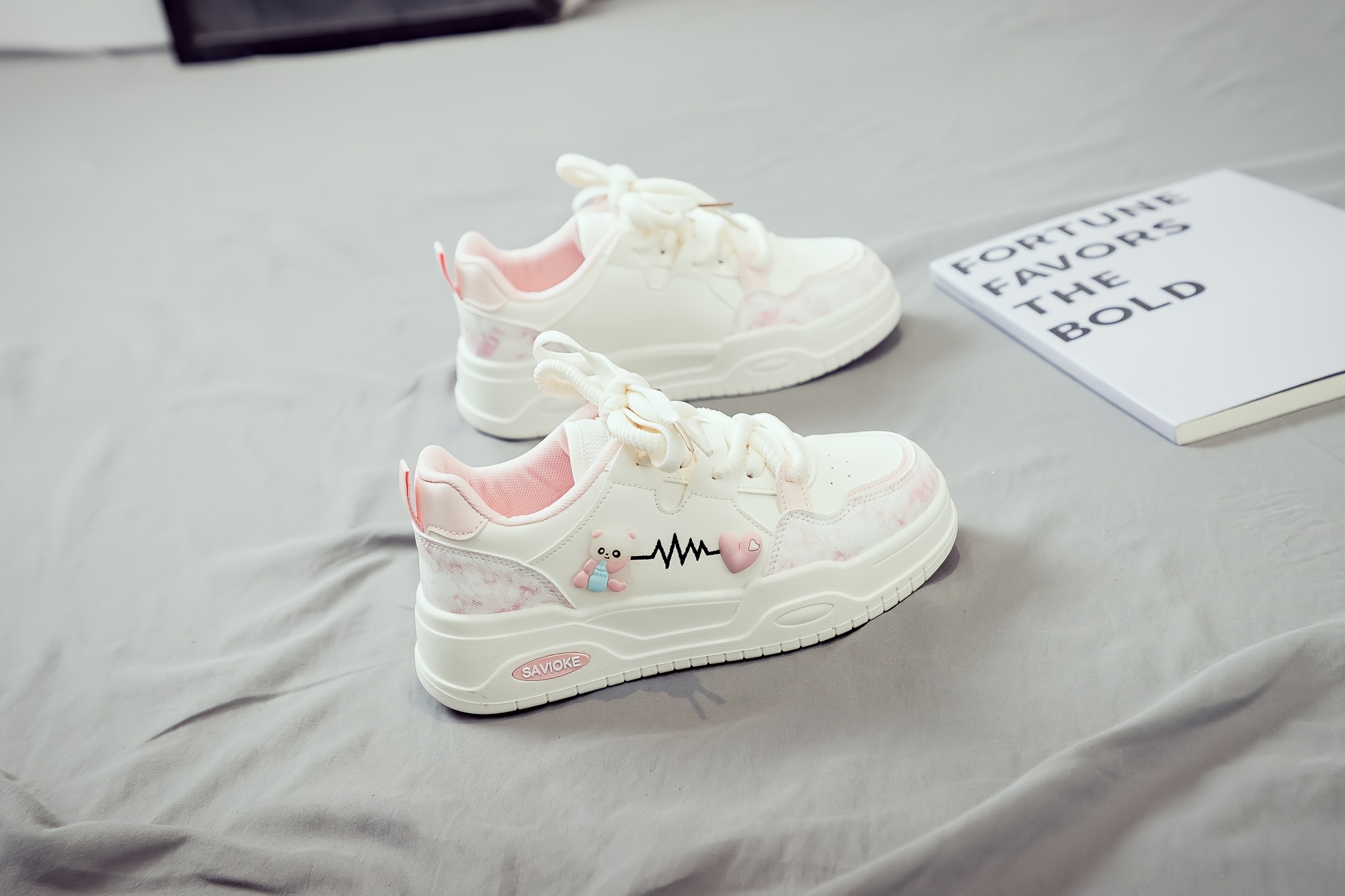 Women's White Platform Sneakers - Chunky Platform Shoes with Upper & PVC Sole, Lace-Up Mid-Top Casual Athletic Wear Suitable for Spring/Autumn, - Comfortable Footwear, Women Shoes