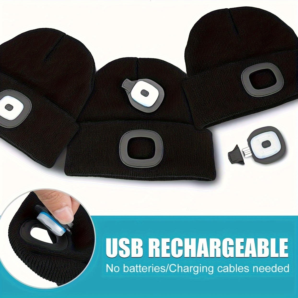 

1pc/3pcs Wireless Brimless For Men And Women, Usb Rechargeable Headlight Hat, Led Flashlight Winter Hat As A Gift