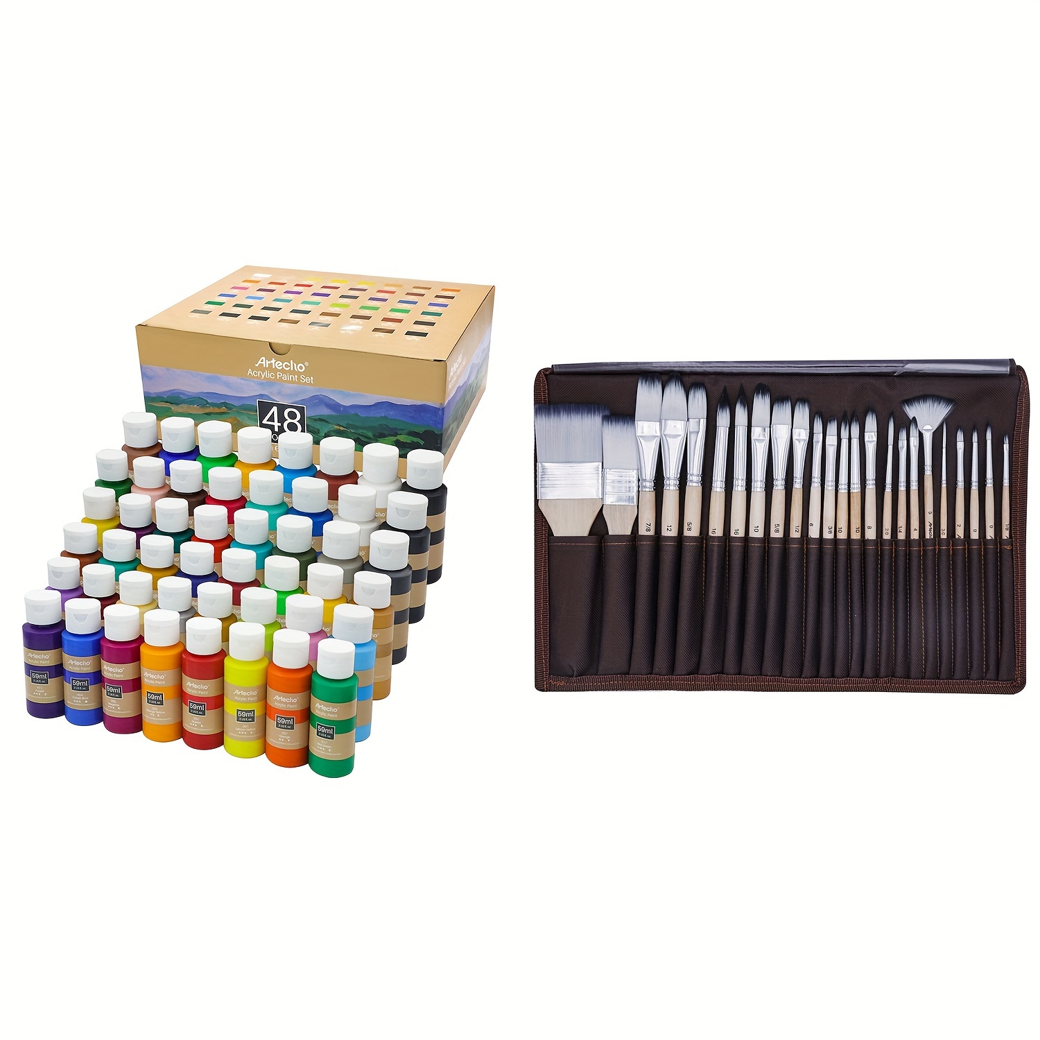 

Acrylic Paint Set 48 Colors 2oz/59ml & 24 Pcs Paint Brushes For Acrylic Painting