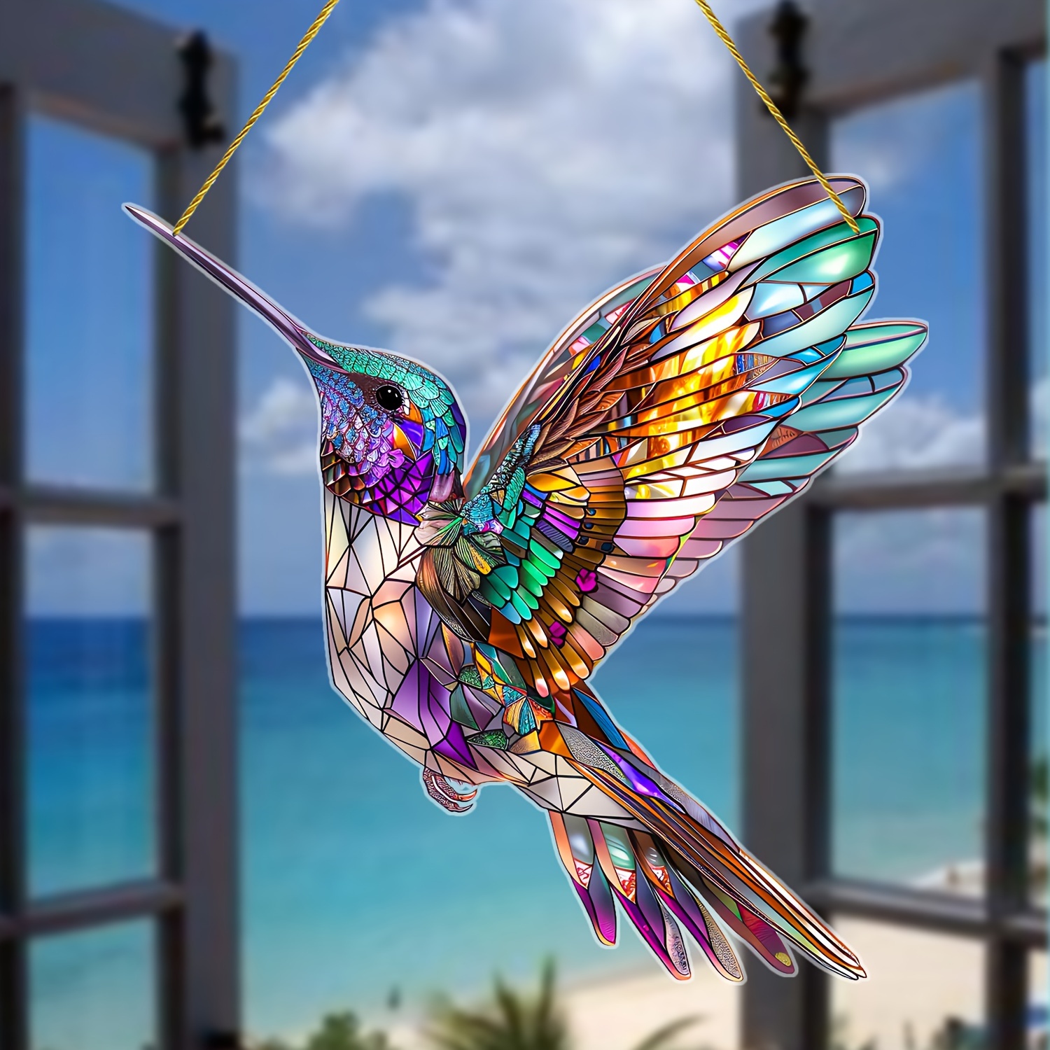 

Acrylic Hummingbird Suncatcher - Stained Glass Effect, Window Hanging Decor For Garden & Home, Perfect Gift For Family