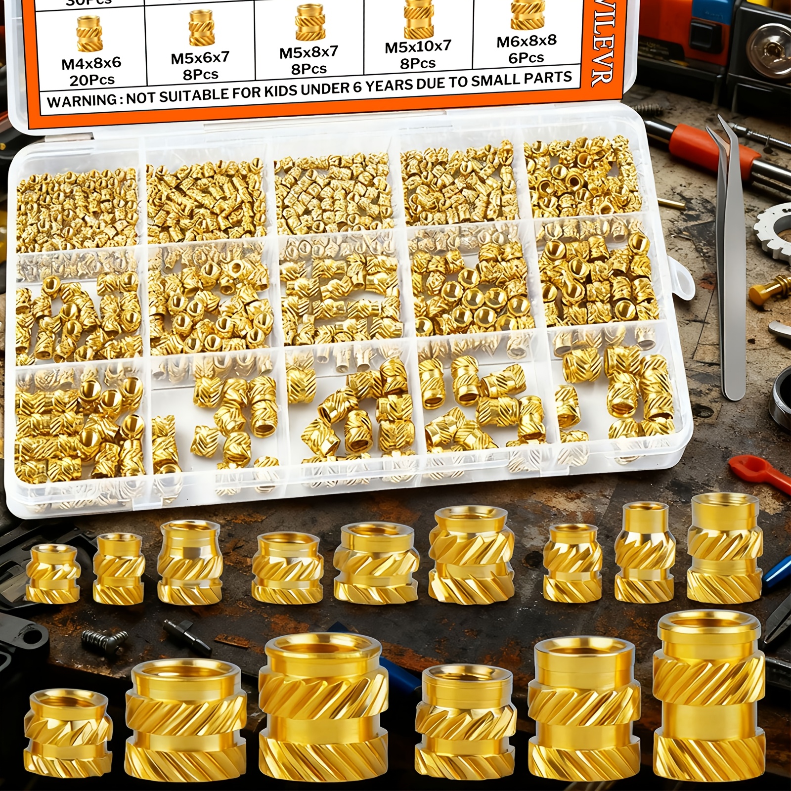 E-shop 400 Stück Premium Messing Gewindeeinsatz Set, M2, M2.5, M3, M4, M5, M6 Innen Gewinde Metrische Rillen Gewindeeinsätze, Hitzeeinsätze für und