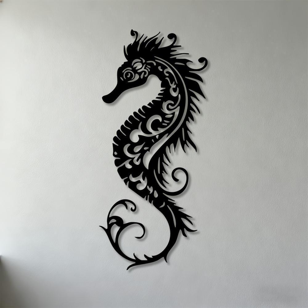 TEMU 2d Flat - 1pc, Two-dimensional Wall Sculptures Featuring Intricate Seahorse Metal Art, Perfect For Decorating Your Living Room, Bedroom,