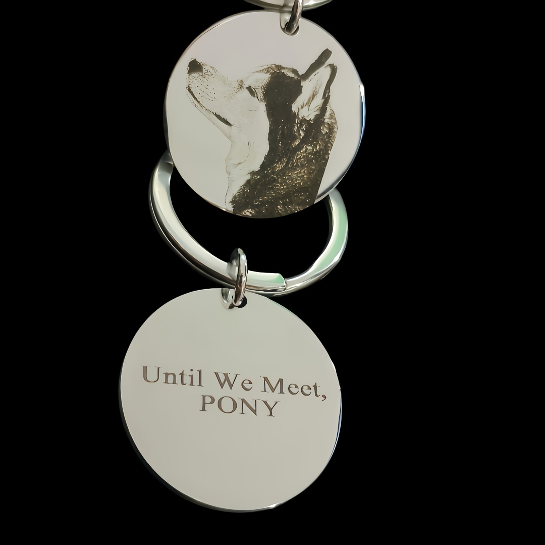 Engraved Round Pet Photo Keychain, Customizable