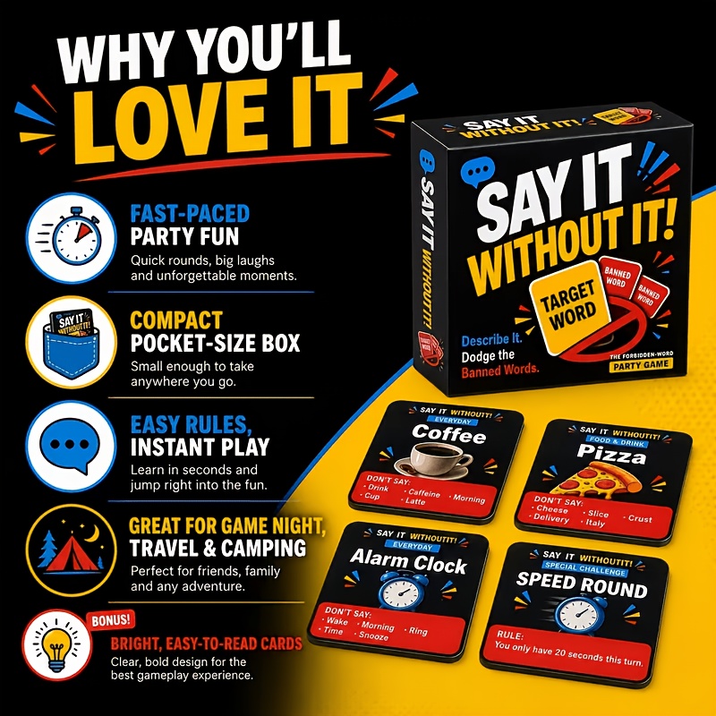 TEMU Without It! 50 Cards Taboo Guessing Party Game, Suitable For Family, Gathering, , Travel And Camping Fast- Game