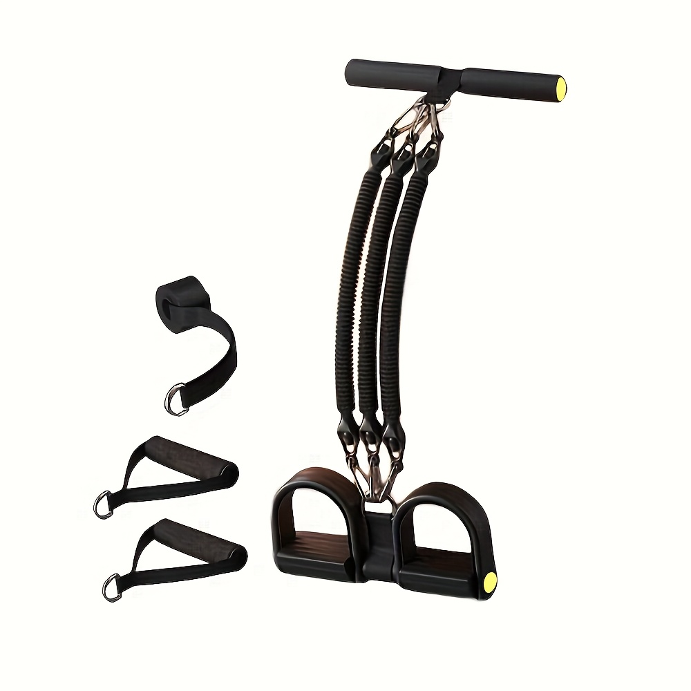 [Durable Pedal Puller] Durable Adjustable Resistance Sliding Pedal Puller | 4-Strand or 2-Strand Pull Cord with Footrest and Handle for Sit-Ups and Fitness Training, Black EVA Material with Two Handles and a Door Clamp