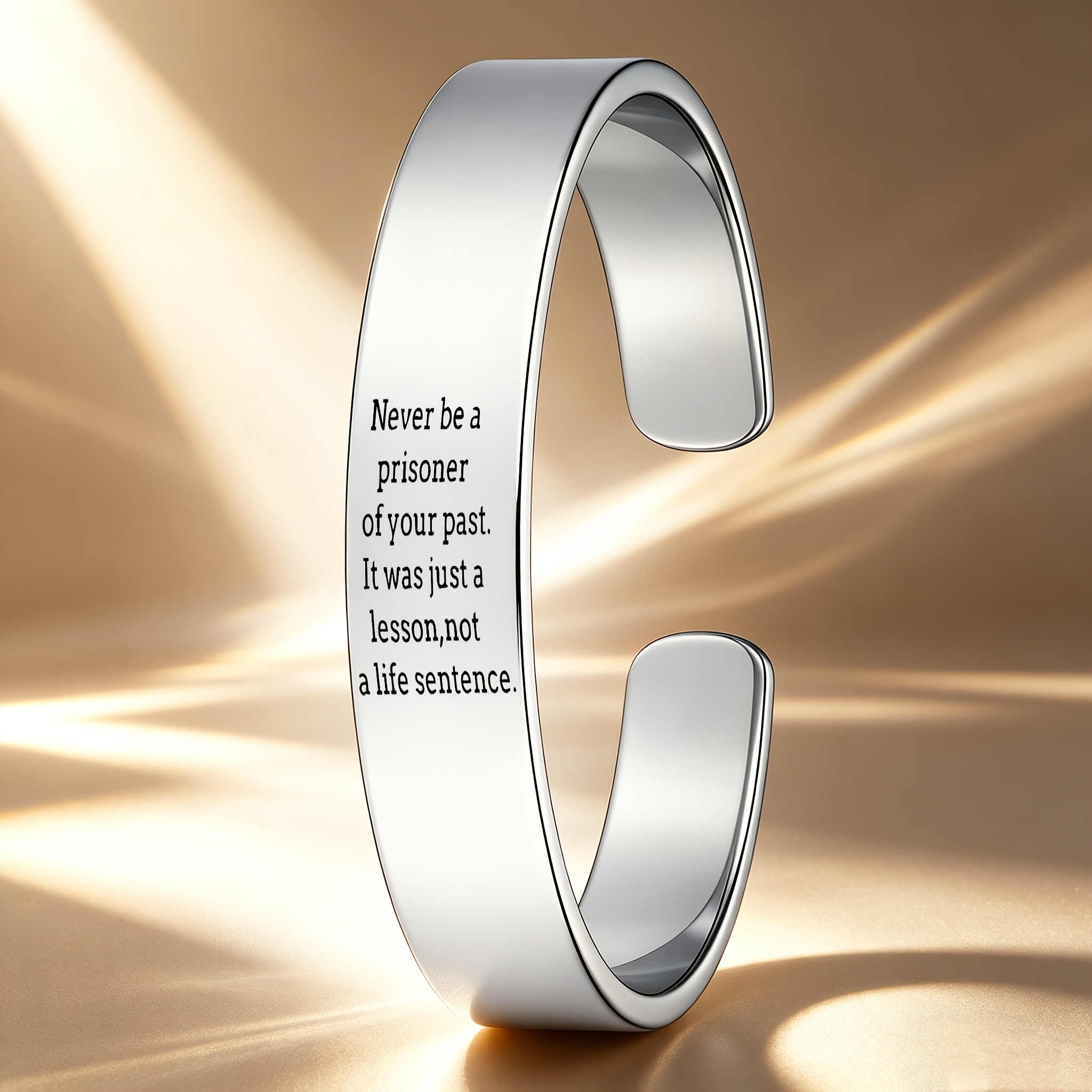 Positive Quote Stainless Steel Open Bangle, Ideal Gift for Loved Ones