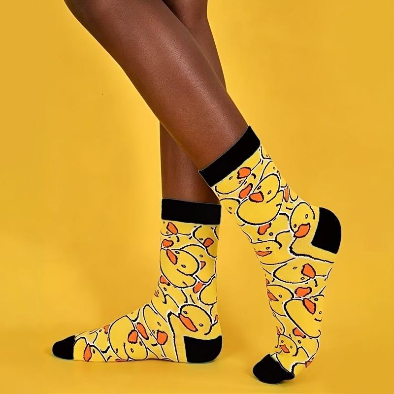 TEMU 1 Pair Of Women's Duck Socks With A Fun Animal-themed Design Featuring A Duck Face And Duck Body Pattern, Suitable For Party Costumes, Mid-calf