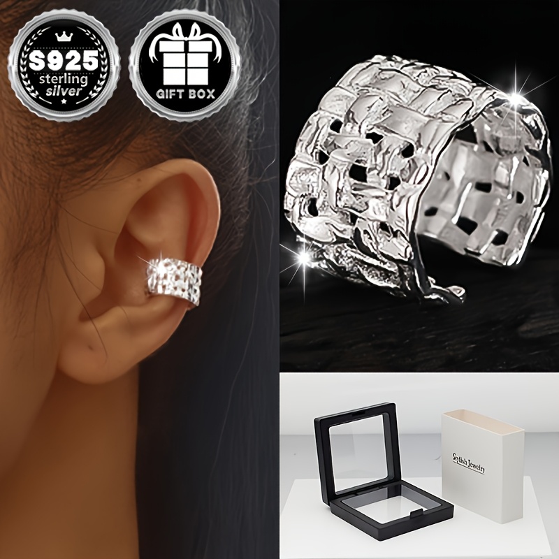 

Vana 925 Sterling Punk Style Ear Cuff With Diamonds, No , Simple Gothic Design For , All Compatible - 1pc