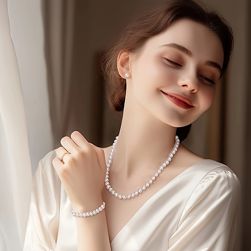   atmosphere elegant light   8mm fresh   three piece set locking earpins are 925 silver hypoallergenic banquet party or daily     festivals anniversaries birthdays to elders friends lovers gifts gift box Product details 4