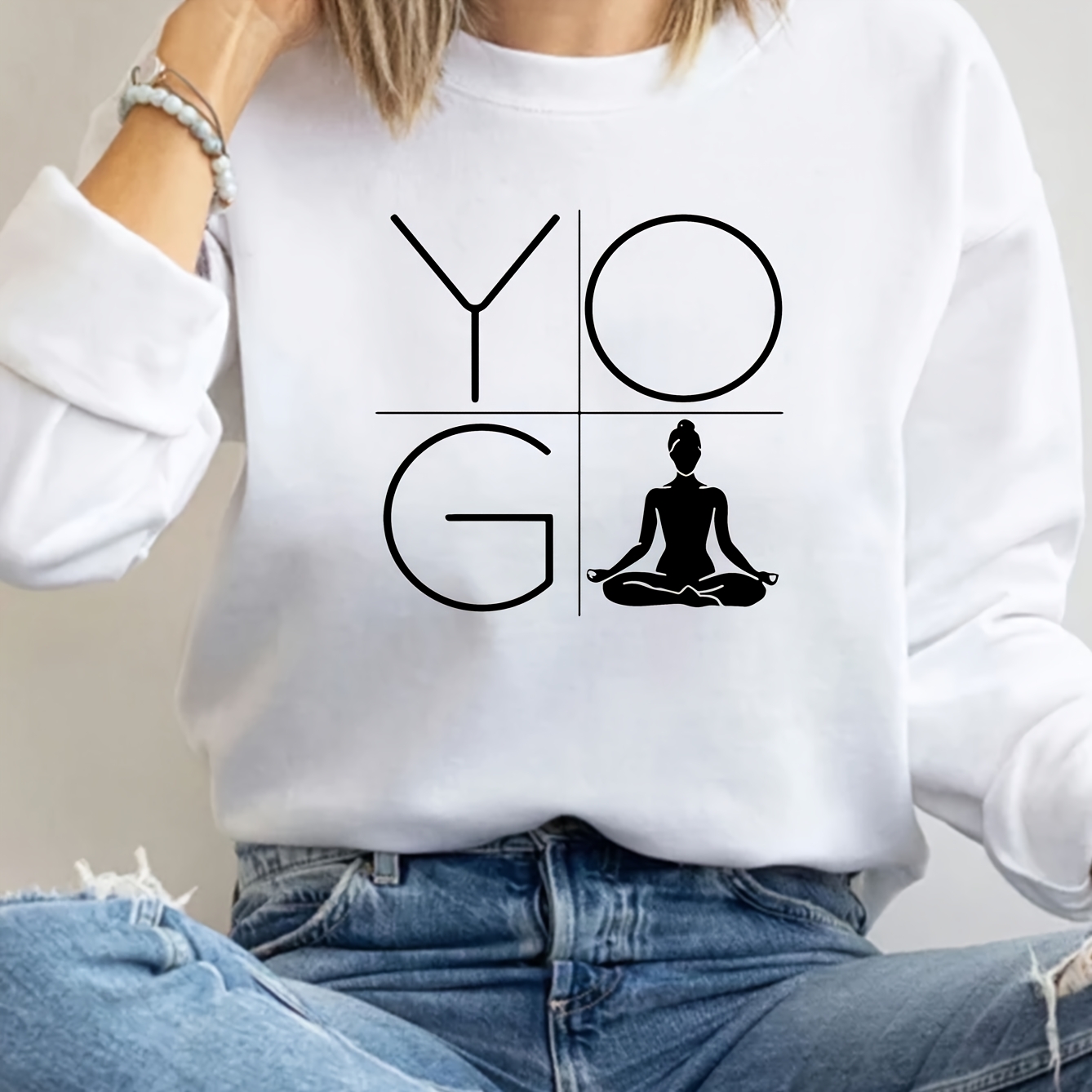 

Sweat-shirt d'hiver décontracté à manches longues et col rond pour femmes avec motif de yoga