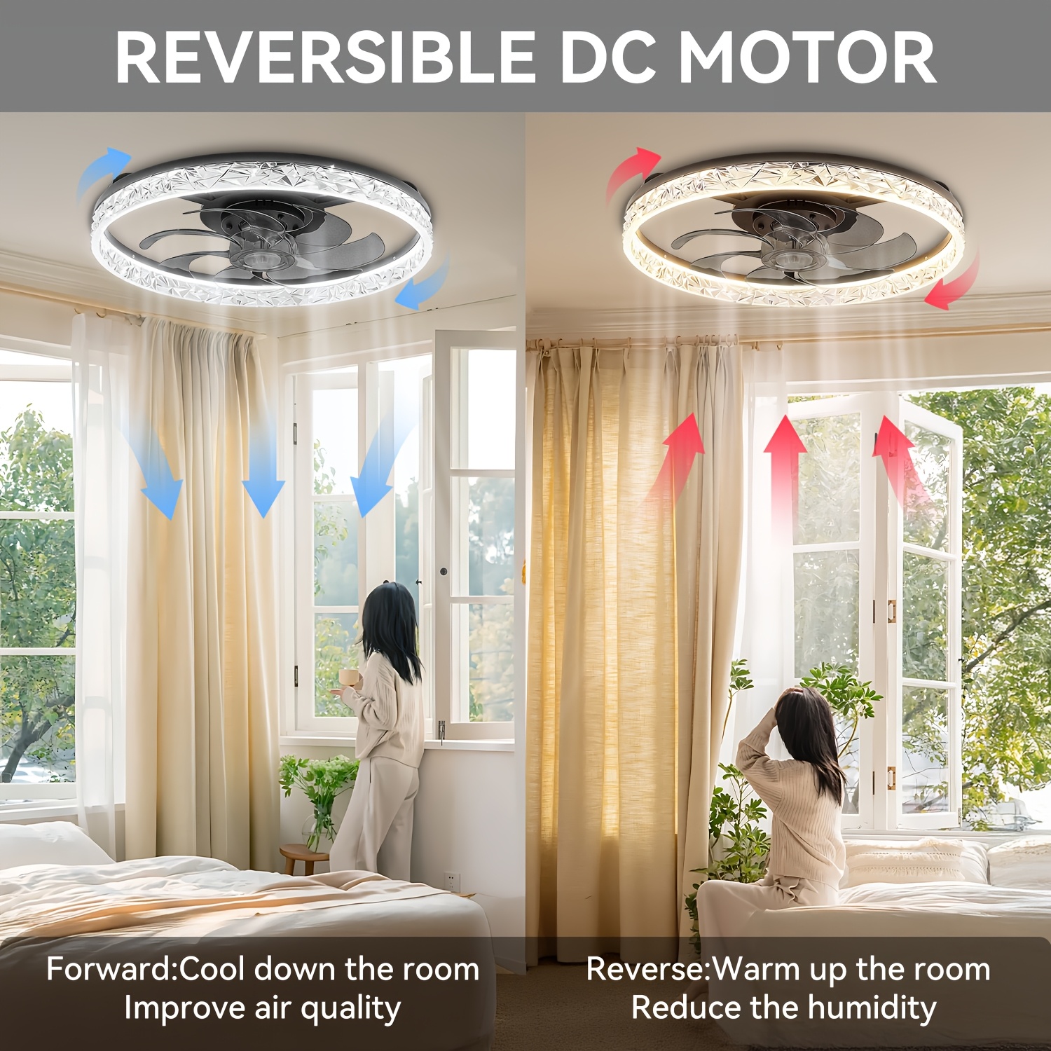 led ceiling fan 20 ceiling fan with lights   control 3 colors dimmable 6   crystal frame timing function reversible   indoor flush mount low profile ceiling fan for bedroom living room Product details 5