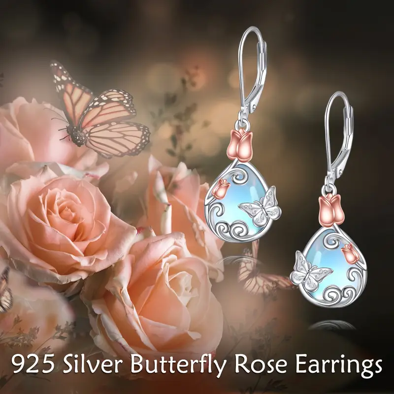 leverback earrings 925 sterling flower dangle earrings teardrop jewelry birthday gifts for women Product details 0