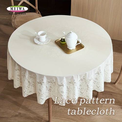 elegant white lace tablecloth with pearl accents heat proof pvc easy clean for dining kitchen