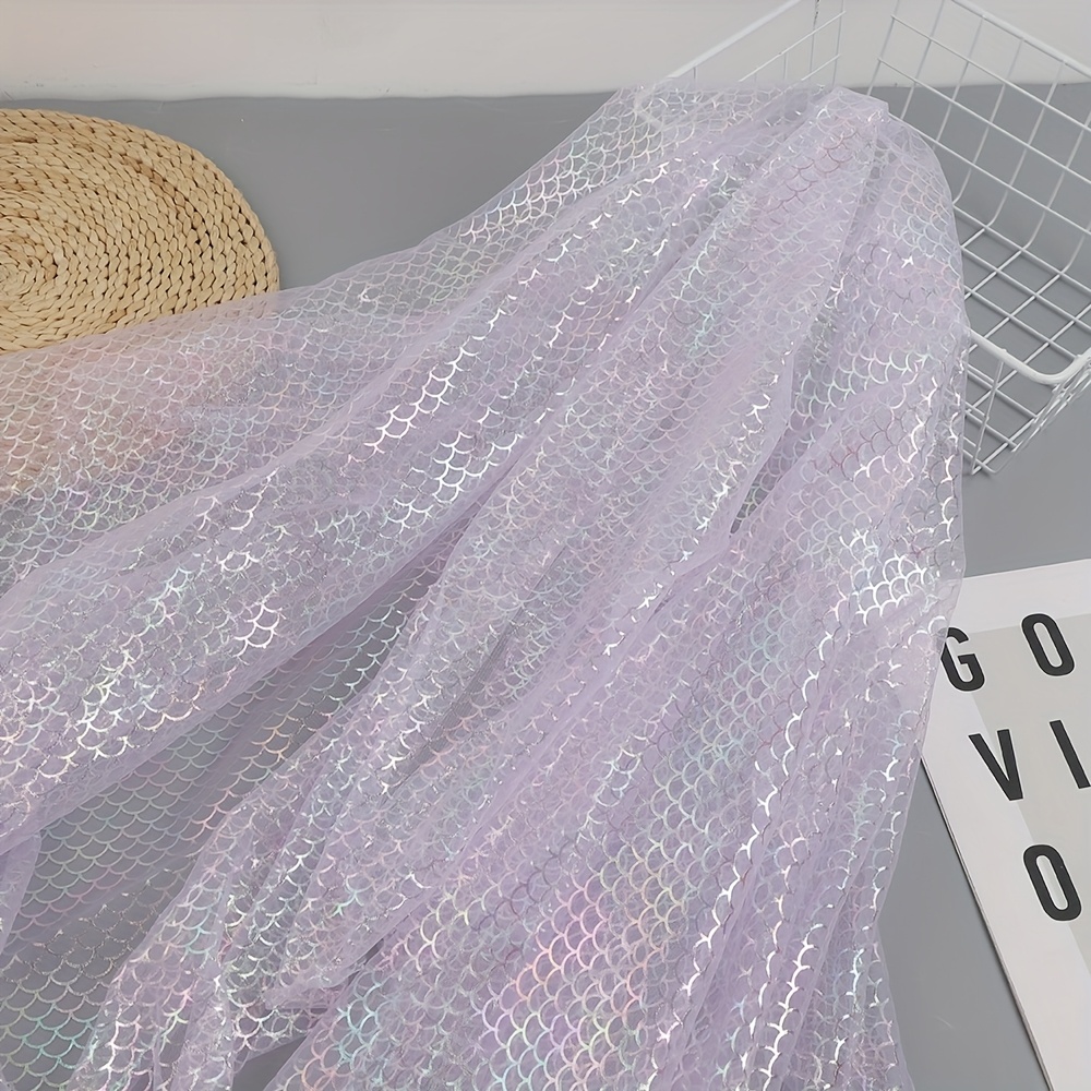 Image of 1pc Colorful Mesh Tulle Fabrics 59.1x19.68inch (150x50cm) Pre-cut Fish Scales, Mermaid Scales For Wedding Party Decoration, Princess Dress Sewing Fabric, Craft Supplies