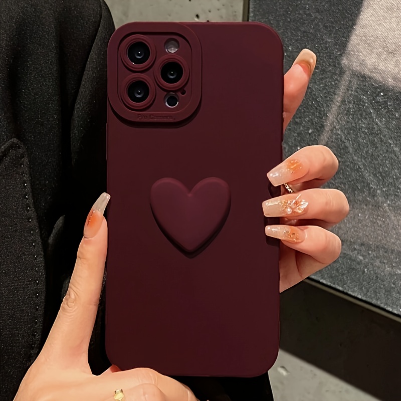 1Pc Schattig 3D Liefde Wijnrood All-In-One Anti-Val Telefoonhoesje, Geschikt Voor For Iphone 15 14 13 12 11 Pro Max Xs Xr 7 8Plus