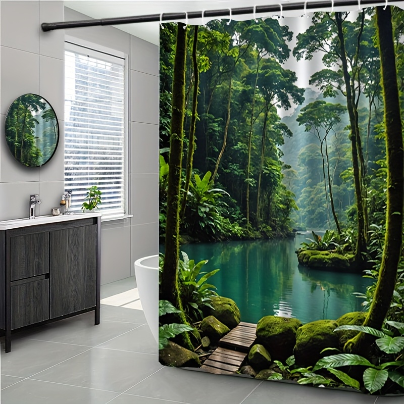 TEMU Jit1pcs Jungle Pattern 2d Curtains, Bathroom Curtains Shower Curtains, Shower Curtains Home Decor Pattern, Compartment Bathroom Accessories, 2d
