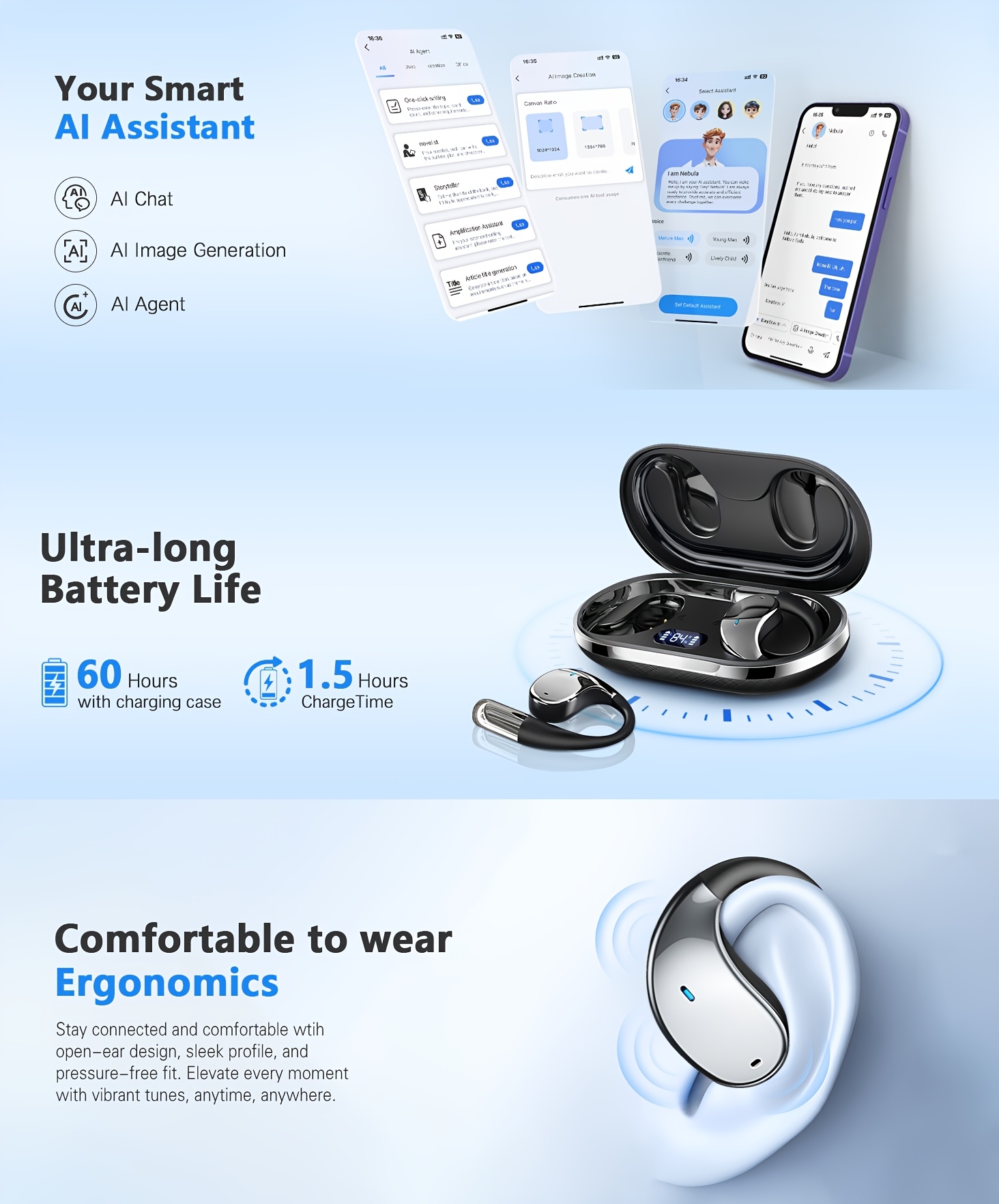 AI Language Translator Earbuds, 156 Languages & Accents Real-Time 3-in-1 Translation Earbuds, Wireless Headphones Fit IOS & Android, Translation Device For Travel Business Learning, 2026 AI Real-Time Translation Earbuds, Wireless 6.1