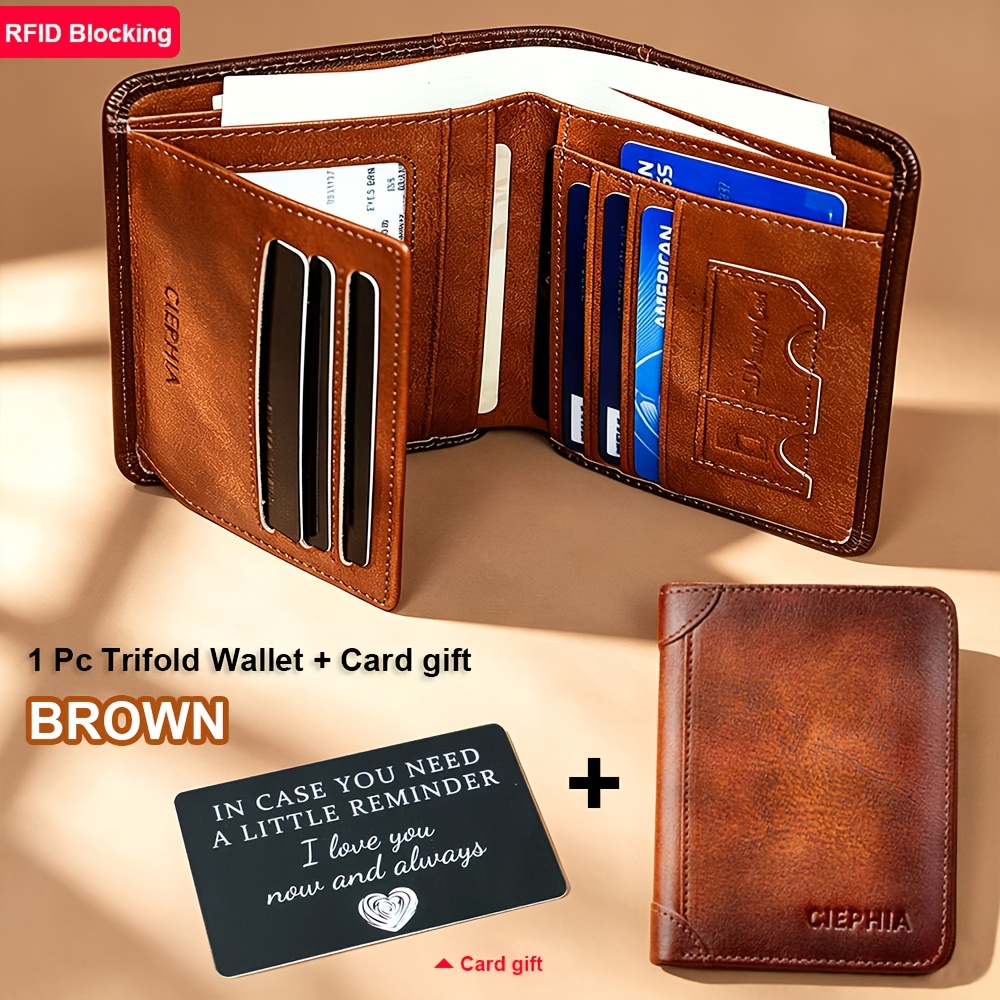 Image of Men's Genuine Leather Wallet Set With Card, Optional Leather Card Holder, Rfid Anti-theft Slim Top-grain Cowhide Short Id And Credit Card Holder, Christmas, Valentine's Day, Father's Day Gift