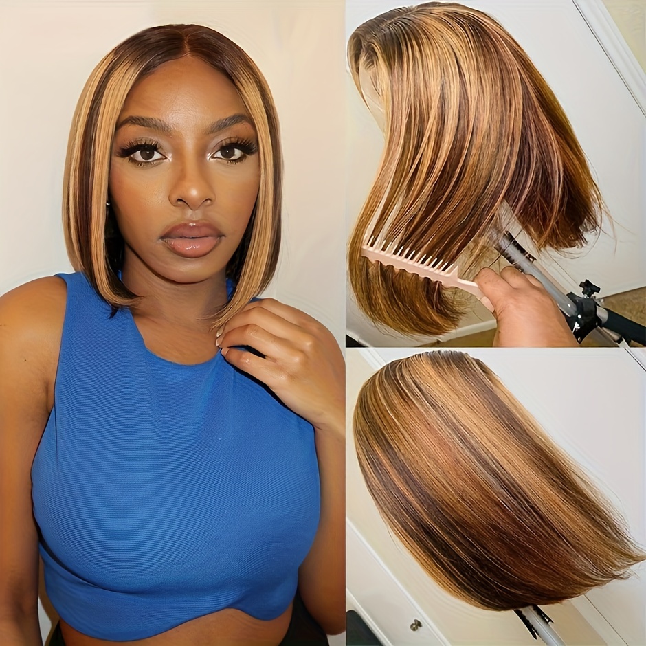 

Valentine's Day Highlight Lace Front Bob Wig Human Hair 14 Inch Ombre Honey Blonde 13x4 Hd Lace Front Wigs Human Hair Pre Middle /27 Colored Lace Frontal Wigs