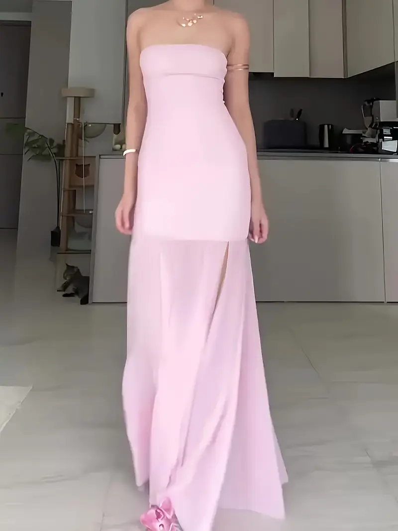 long sleeveless mesh dress with ruched waist Mocha Mesh Ruched One Sleeve Maxi Dress
