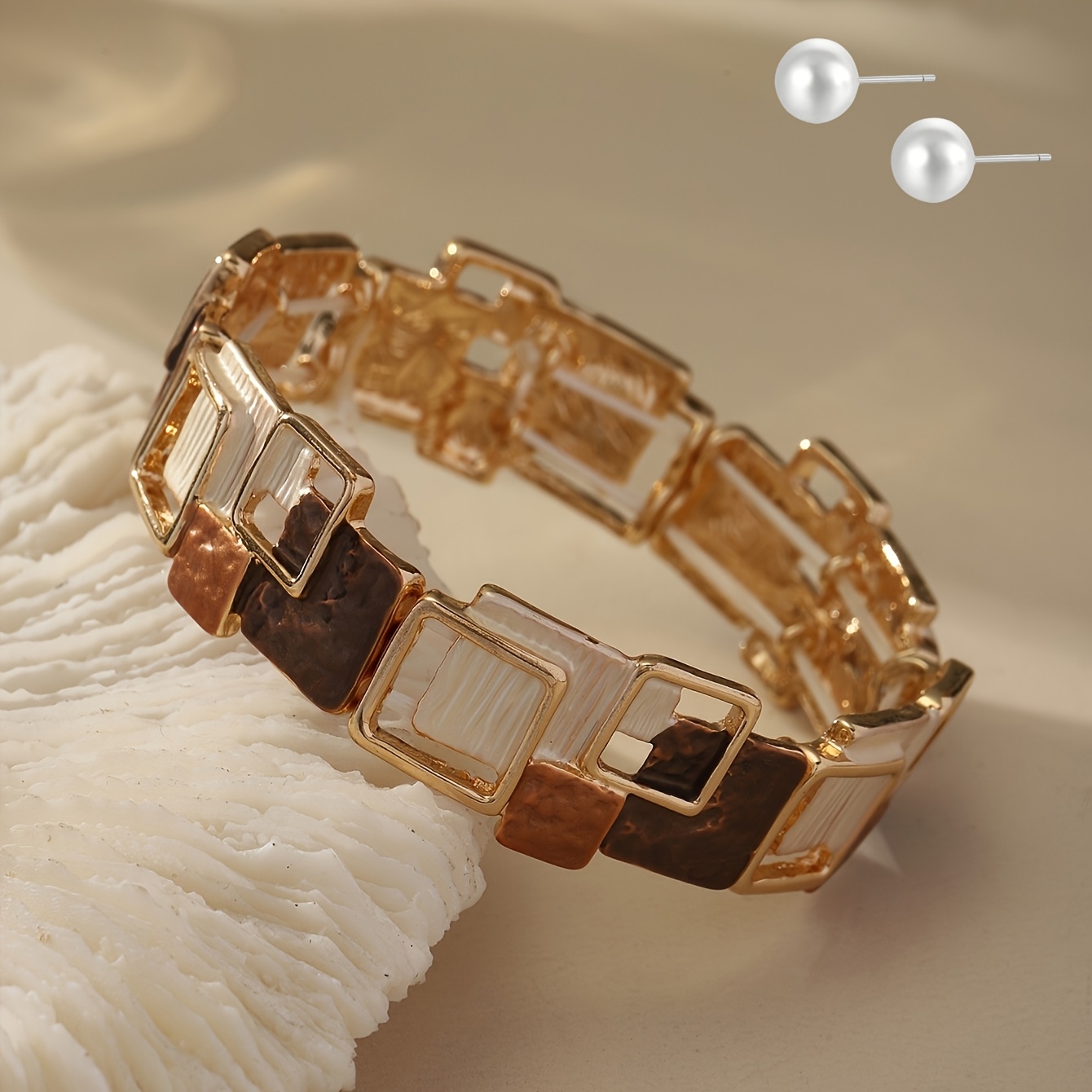 TEMU Bracelet carré géométrique plaqué or KC pour femmes 2026 - Design minimaliste vintage avec extrémité en émail, alliage de , parfait pour la