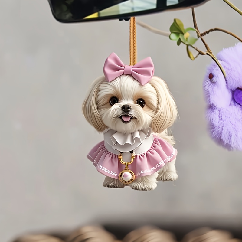 

Cute Shih Tzu Dog Acrylic Keychain, Realistic 2d Car Mirror Hanging Charm, Perfect Gift For Anniversaries, Valentine's, And Christmas, Keyring Accessory