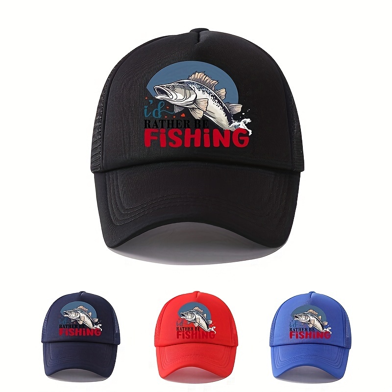 

Cool Hippie Curved Brim Baseball Cap, I'd Rather Be Fishing Print Breathable Mesh Trucker Hat, Snapback Hat For Casual Leisure Outdoor Sports