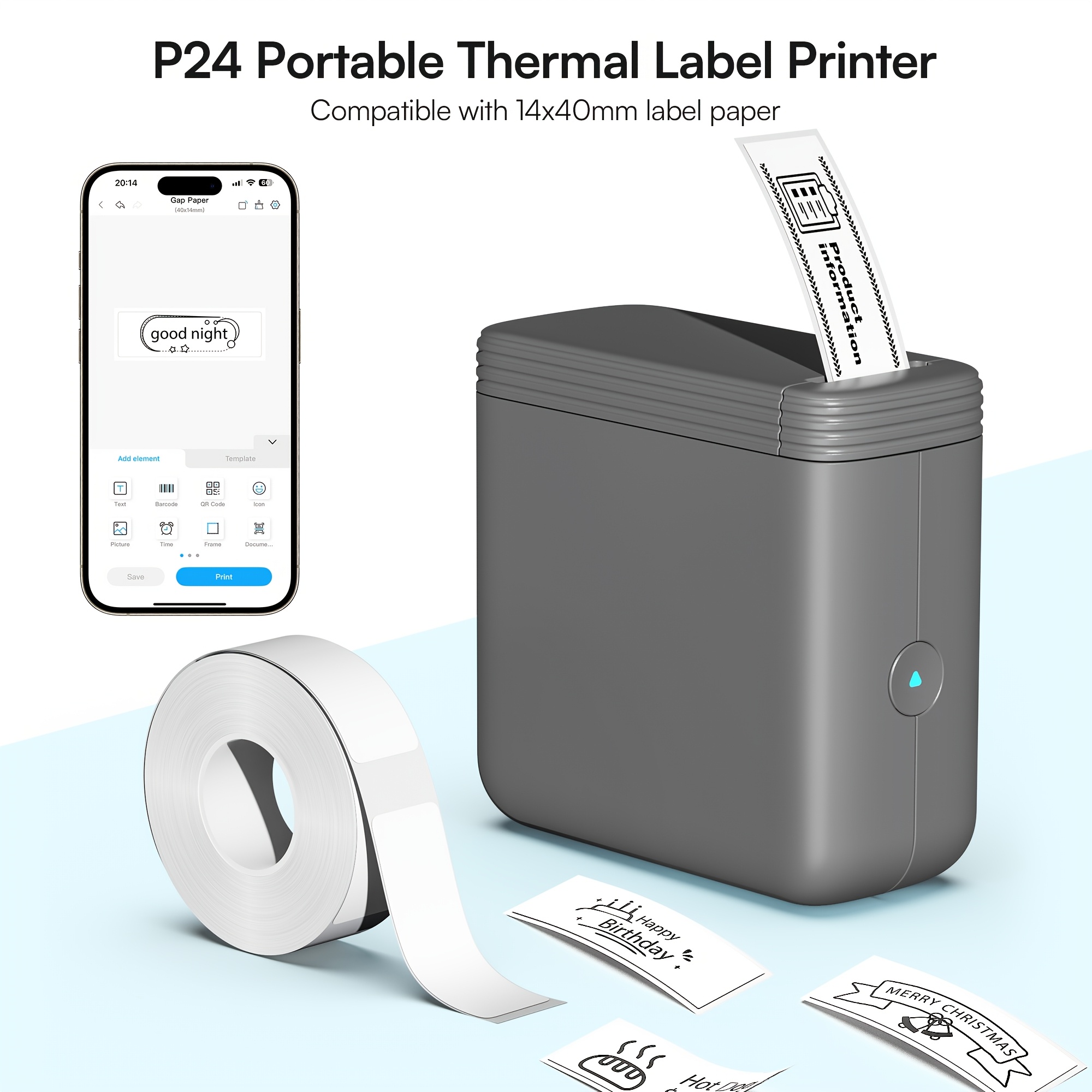 Image of P24 Desktop Thermal Label Printer For Packaging And Sorting, Inkless 203dpi Wireless Label Maker With App Editing, Compact Sticker Printer For Small Item Labels, In Purple, , Gray