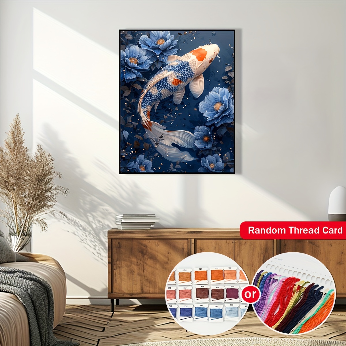 

Koi Fish Pattern Diy Cross Stitch Kit 15.7x19.7" - Complete Embroidery Set With Mixed Colors, Ideal For Living Room & Bedroom Decor, Craft Supplies Included