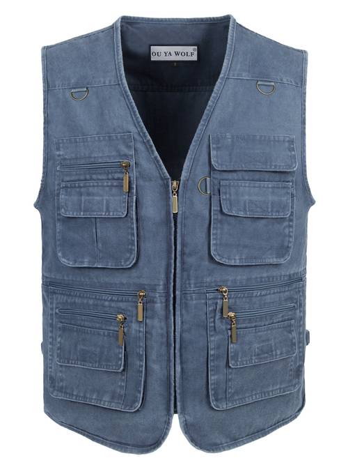 herren-weste mit steinwaschung für outdoor-reisen und mehreren - leichte technikweste zum jagen, angeln und freizeittragen - beige, nicht-dehnbarer stoff, v-ausschnitt, frühling/herbst verwendung, jagdweste