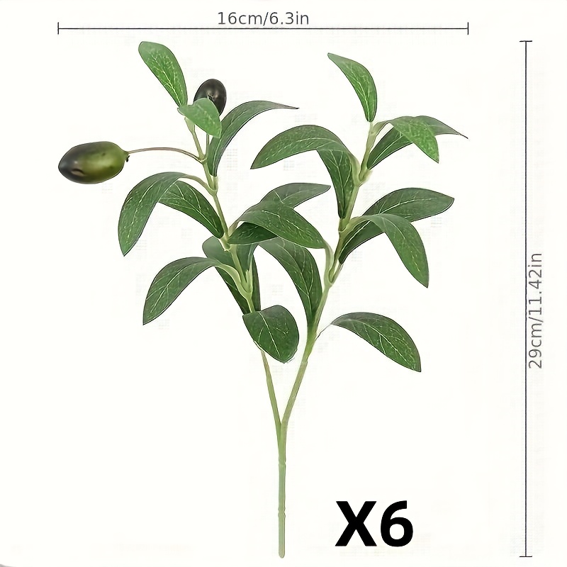 Image of 6pcs Lifelike Artificial Olive Branches With Fruits - Realistic Greenery Stems For Home And Garden Decor, Wedding Bouquets, Birthday Parties And Creative Gifts - Durable Plastic, Easy Setup