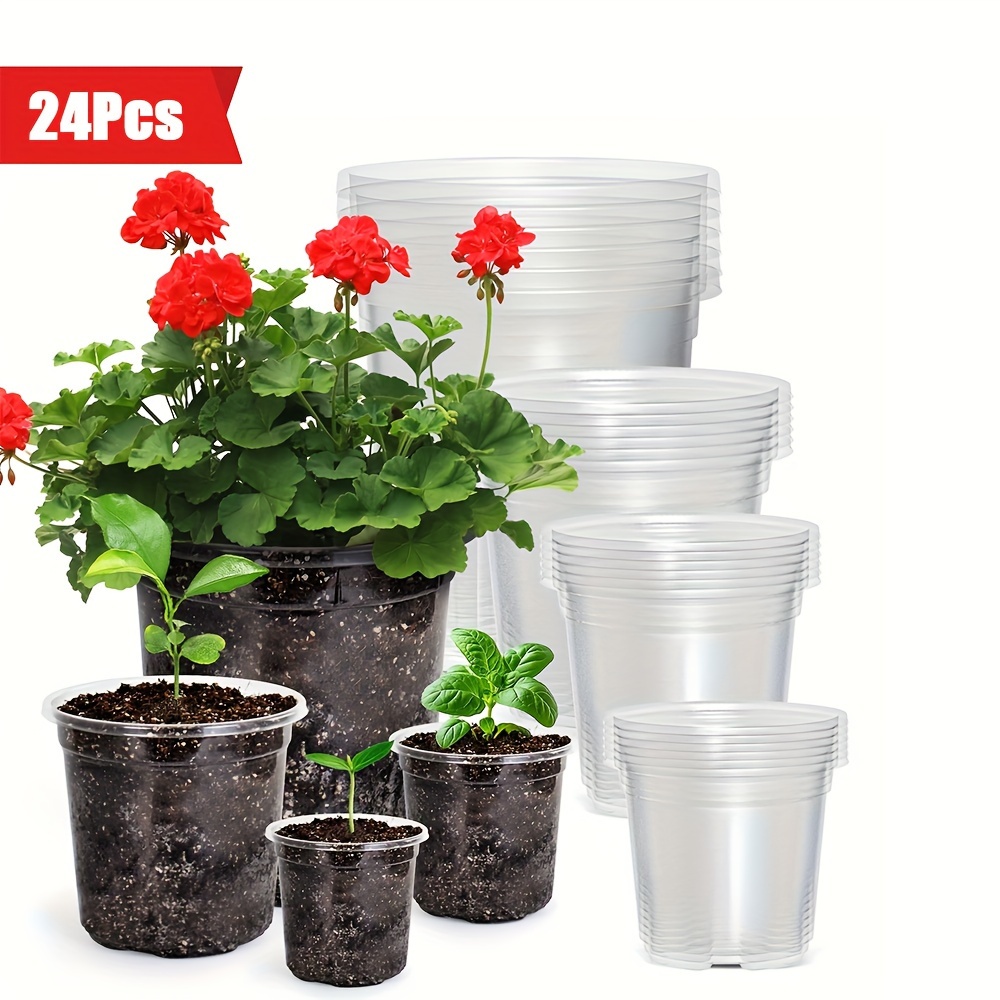 

24 Packs Of 6.5/5/4/3.5 Inch Transparent Pots, Clear Plastic Flower Pots With Drainage Holes, Seed Starting Pots For Growing Plants On Windowsills And .