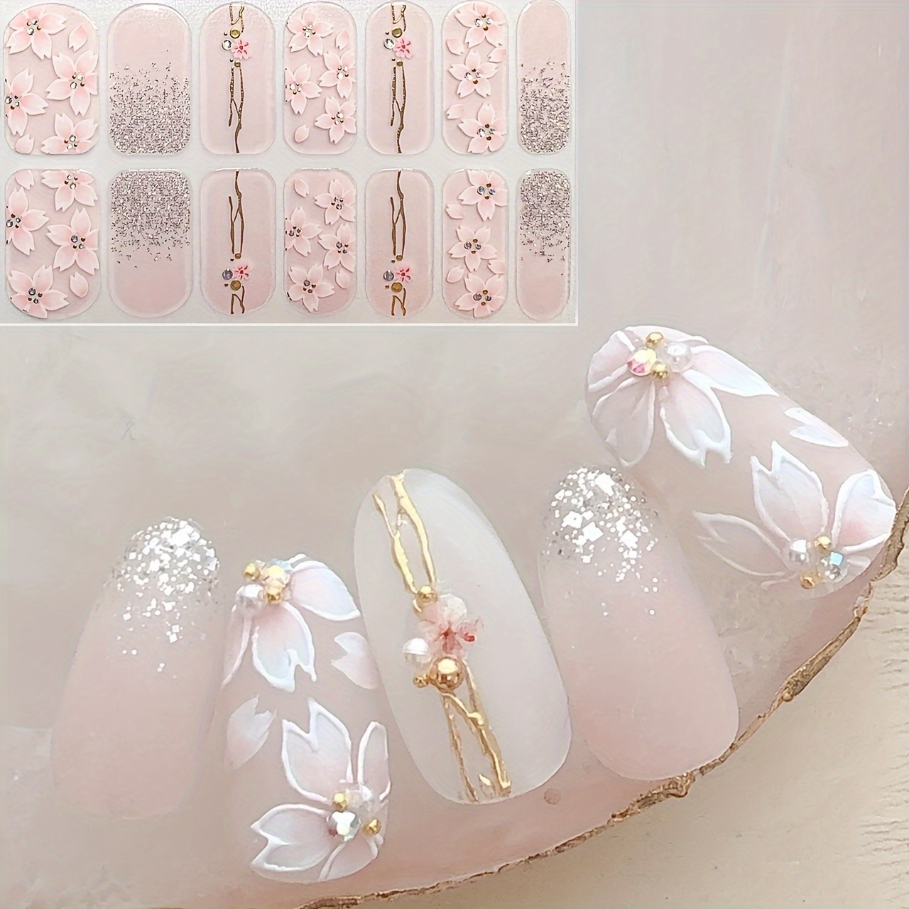 Autumn And Winter Pink Marble Pattern 3d Crystal Gradient Nail Art Stickers Diy Rhinestone Series Manicure Decals