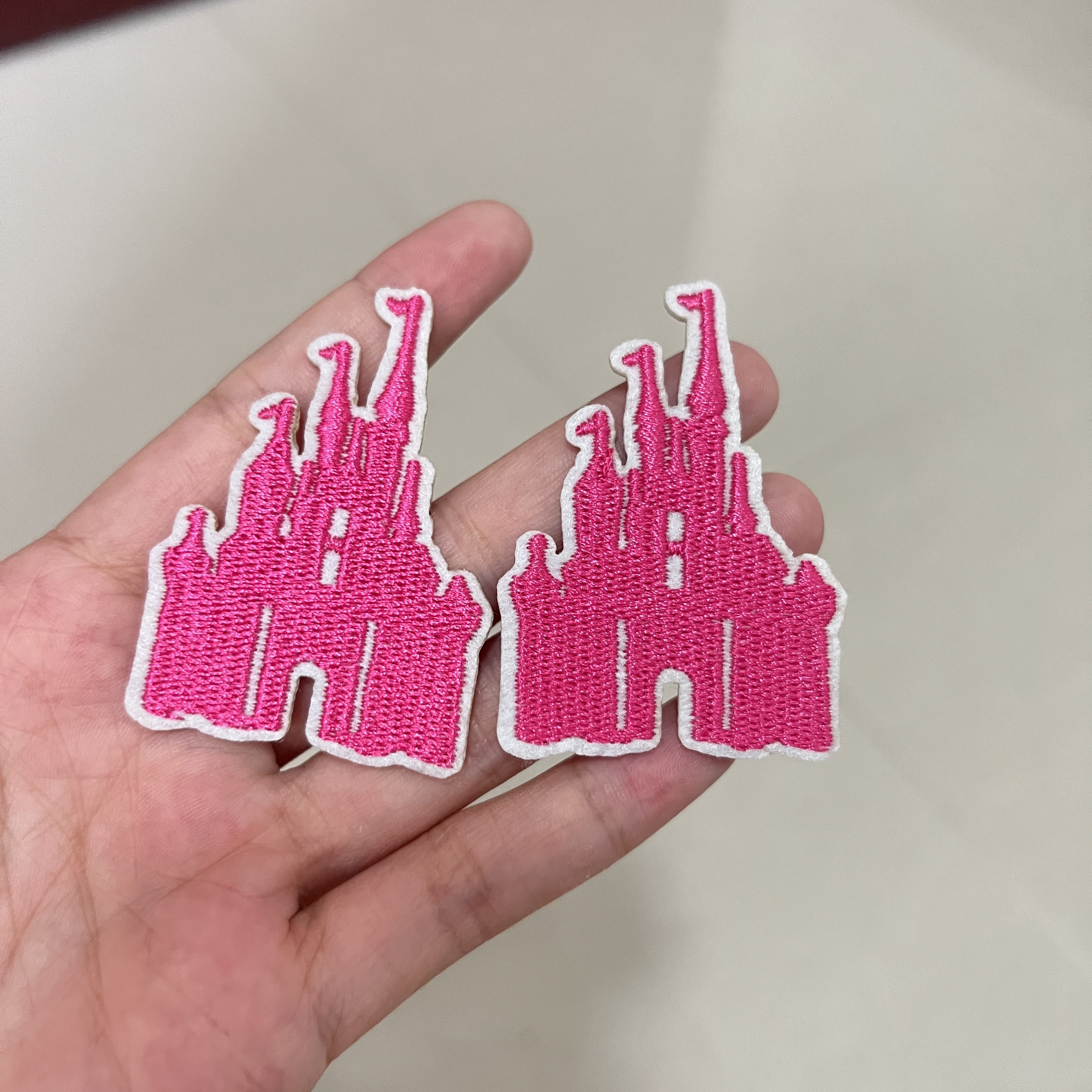 

2pcs Pink Castle Embroidered Patches For Clothing, Bags & Apparel - Sewing And Knitting Supplies